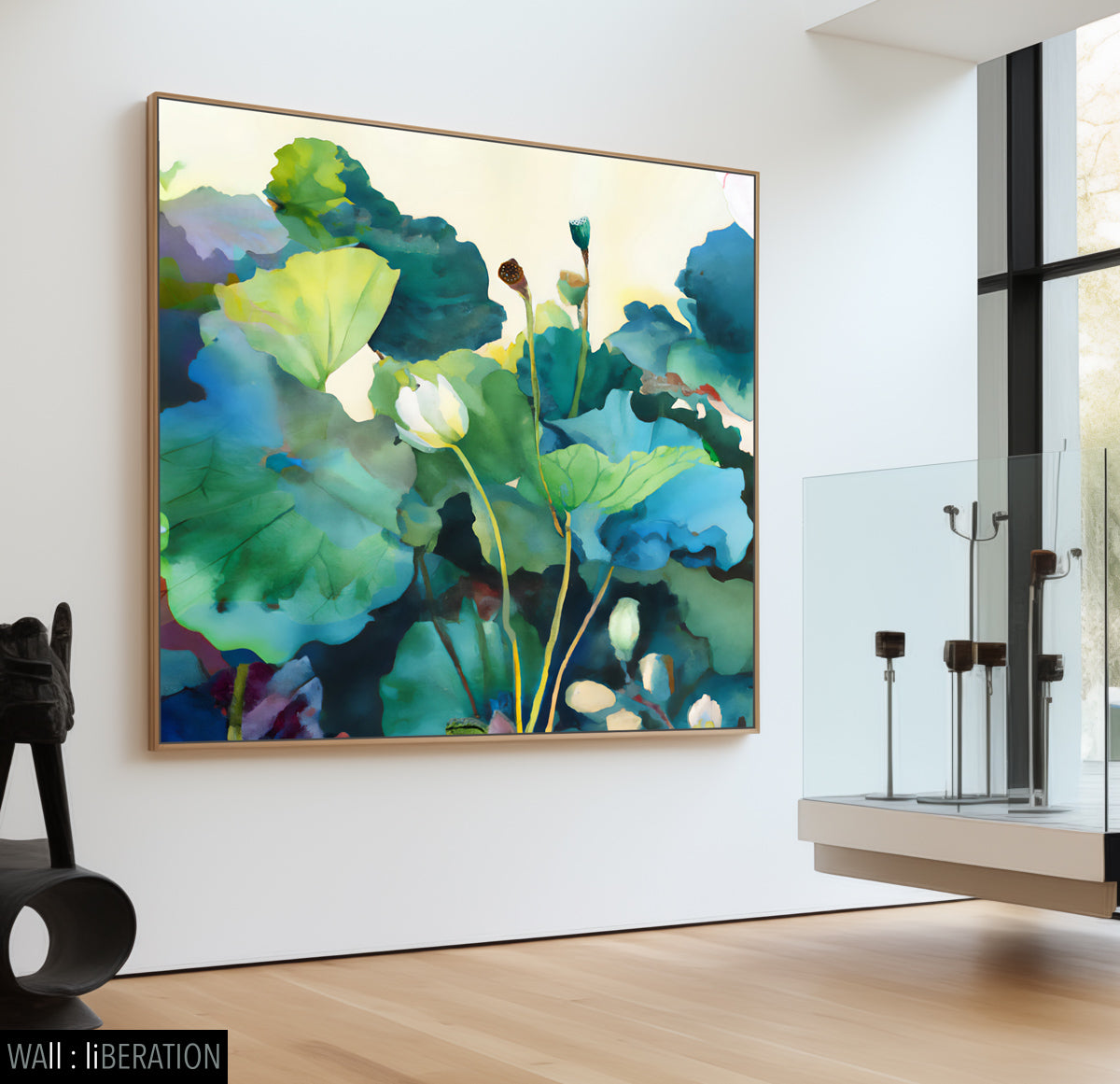 Modern watercolor Asian style painting | Lotus flower pond #2342