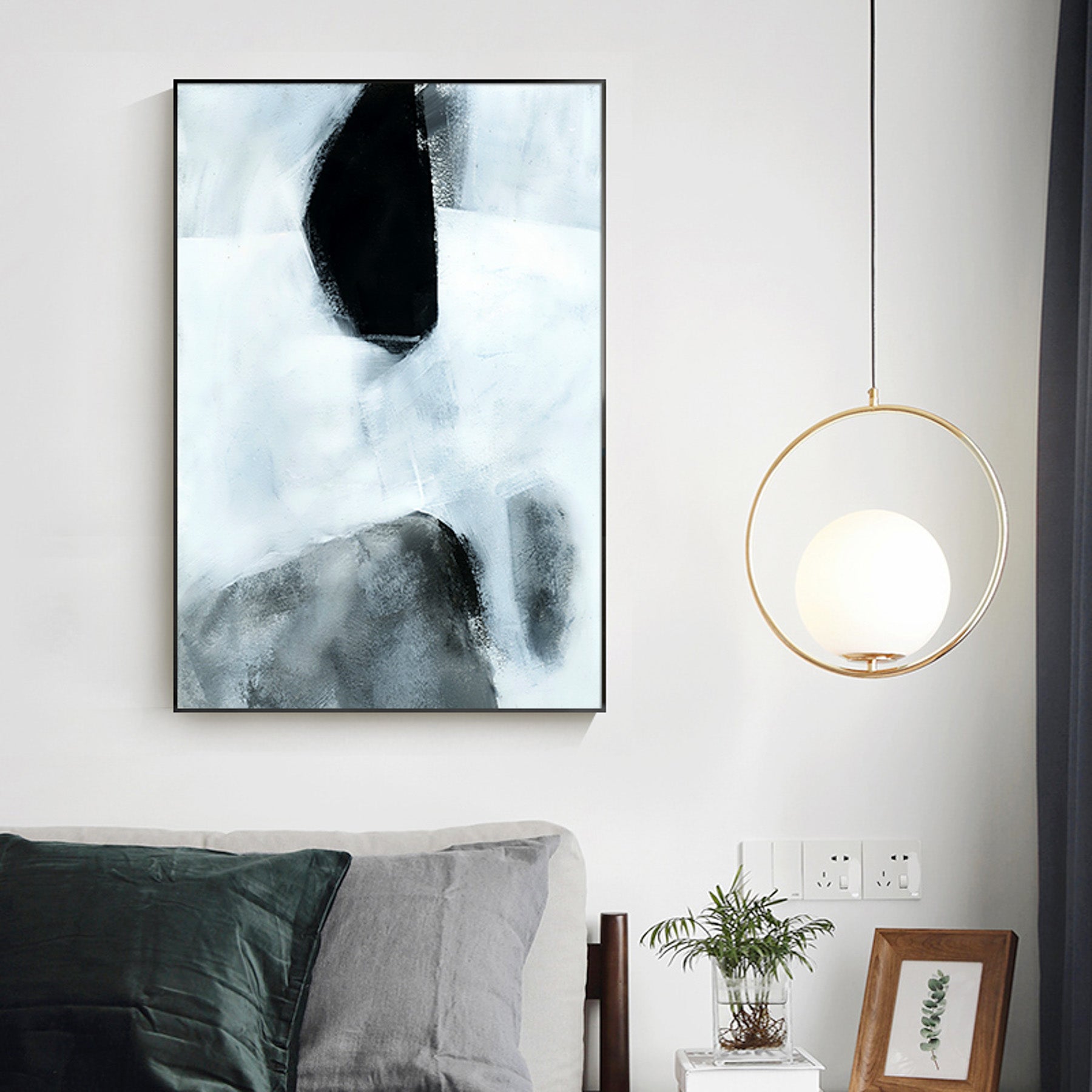 Contemporary abstract art in set | Black White Geometric | Mix media #650
