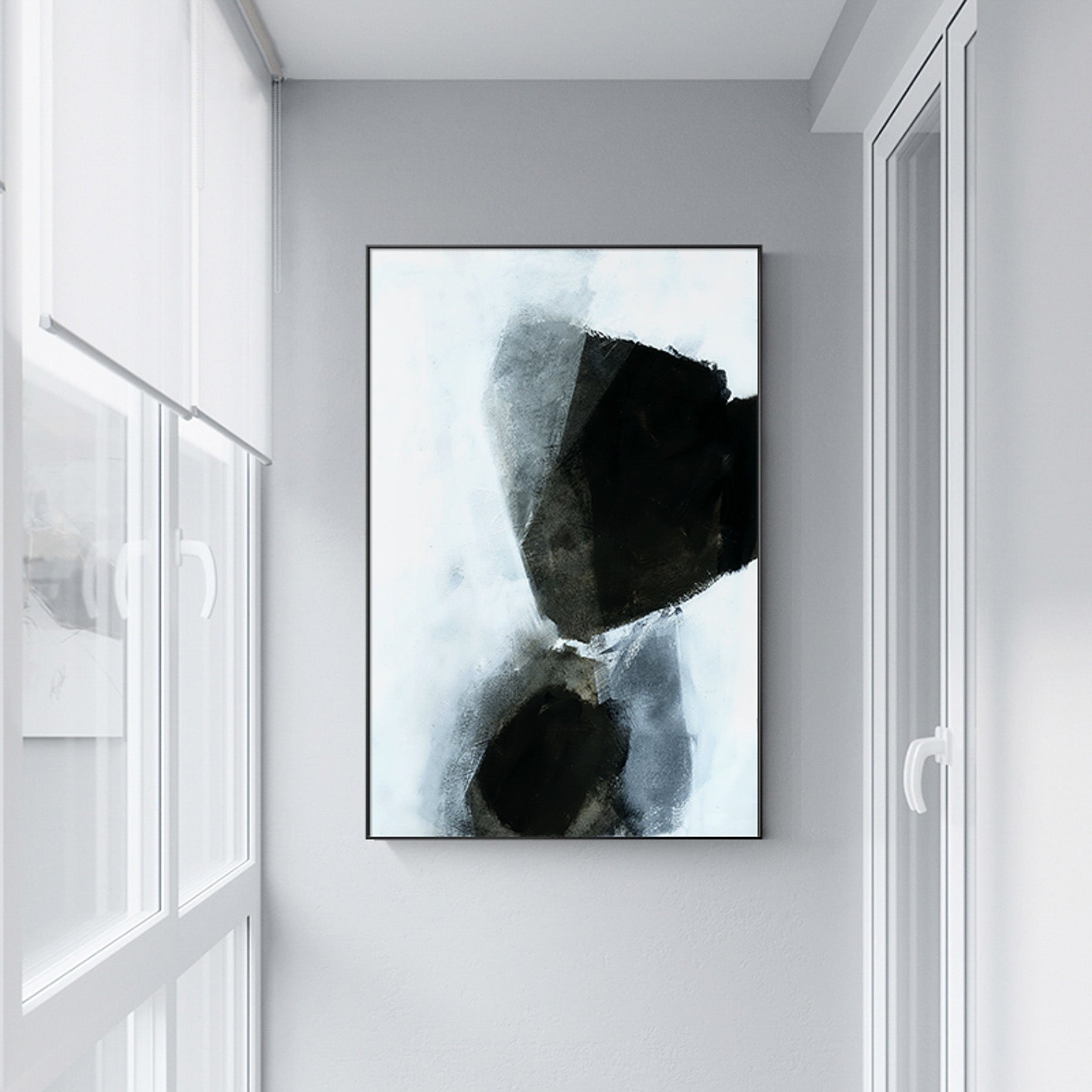 Contemporary abstract art in set | Black White Geometric | Mix media #650