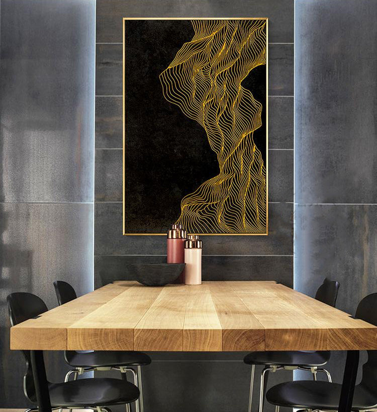 Golden line on black large oversized floating framed canvas print 4