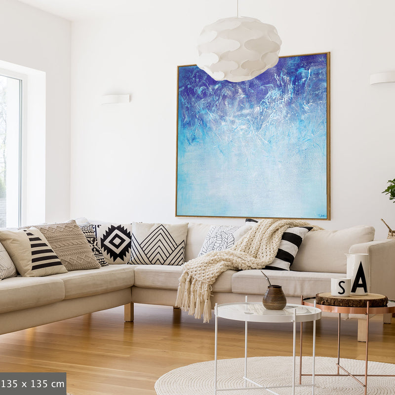 Abstract blue white painting on canvas print | floating framed | #297