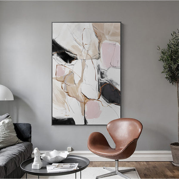 Modern white pink stone pattern abstract art print - 74 - Large box framed 400g linen canvas wall deco - Wall Liberation