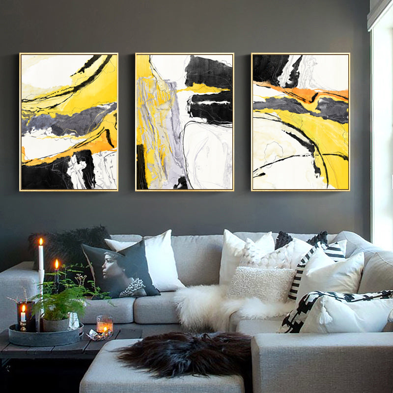 Yellow black abstract art deco - 79 - modern large floating framed 400g linen canvas wall art print - Wall Liberation