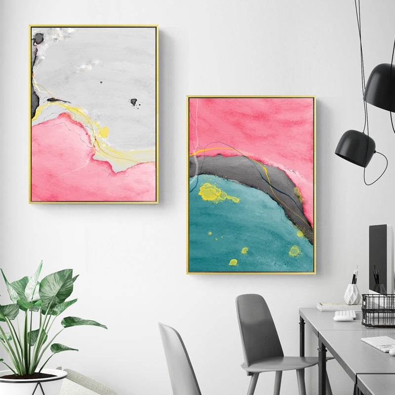 Teal pink abstract art deco - 78 - oversize floating framed 400g linen canvas wall art print - Wall Liberation