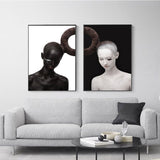 Modern figures black white  - large oversized  floating framed canvas print - Wall Liberation