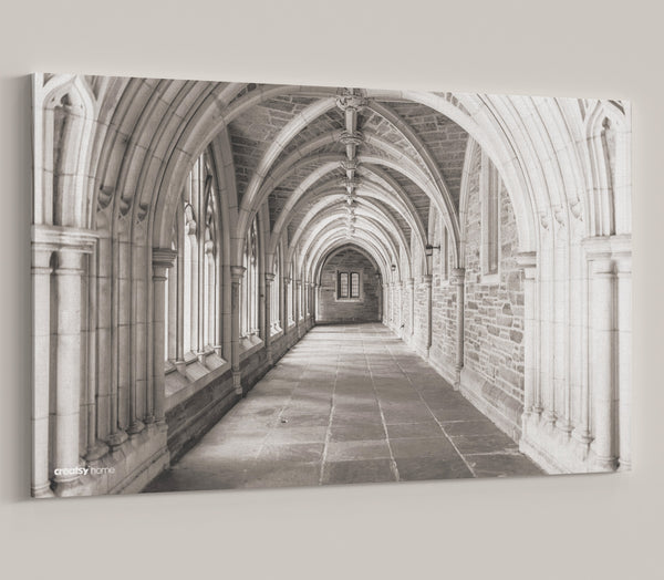 Abbey aisle arcade architecture, Black-and-white building | Classical cathedral | Gothic hall | Medieval monochrome photography #637