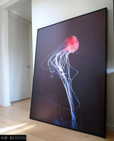 Huge 1.5m/1.8m/2.3m pink jelly fish blue sea- linen canvas print | oversize floating framed | #1960