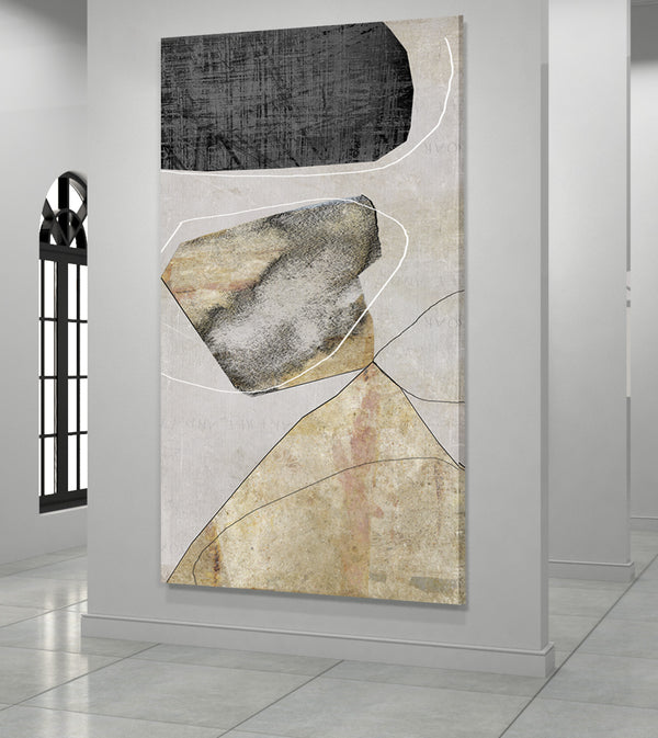Contemporary abstract art | Beige Rock | Mix media slim vertical #654-V