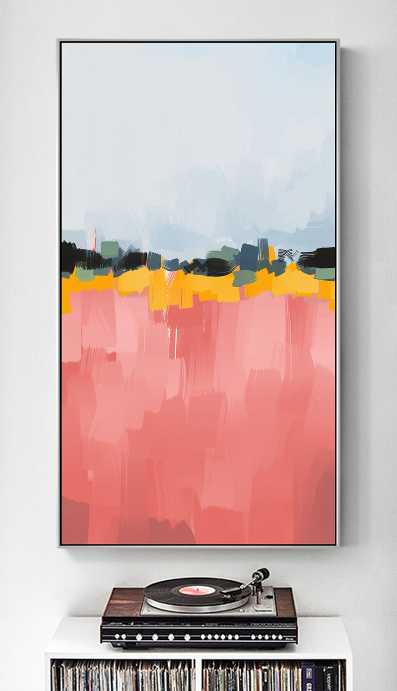 Pink city - abstract painting - large huge oversized  floating framed canvas print - Wall Liberation