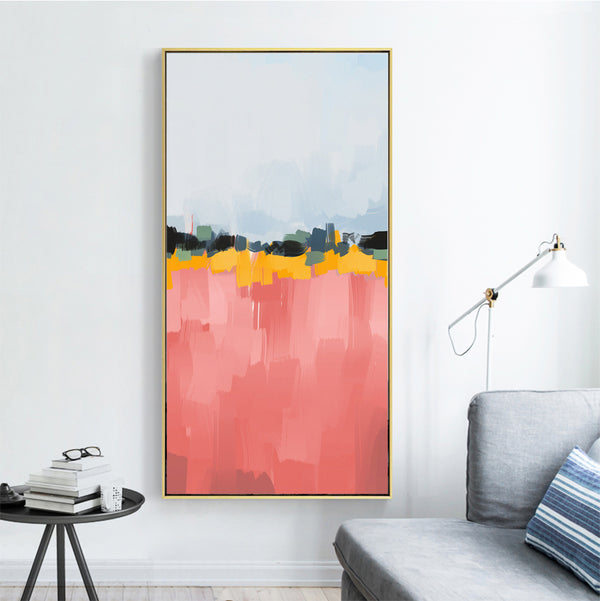Pink city - abstract painting - large huge oversized  floating framed canvas print - Wall Liberation