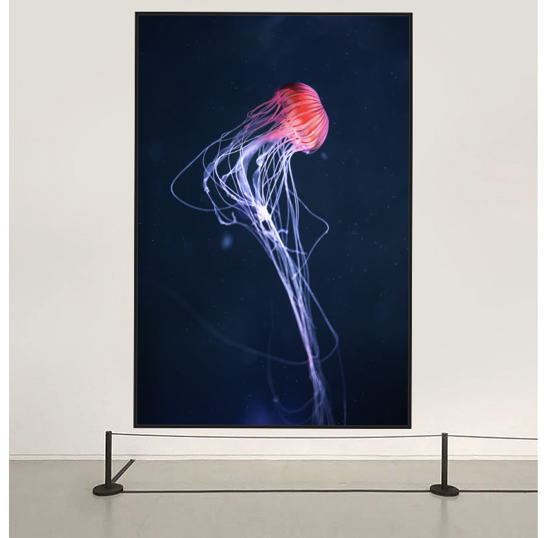 Huge 1.5m/1.8m/2.3m pink jelly fish blue sea- linen canvas print | oversize floating framed | #1960