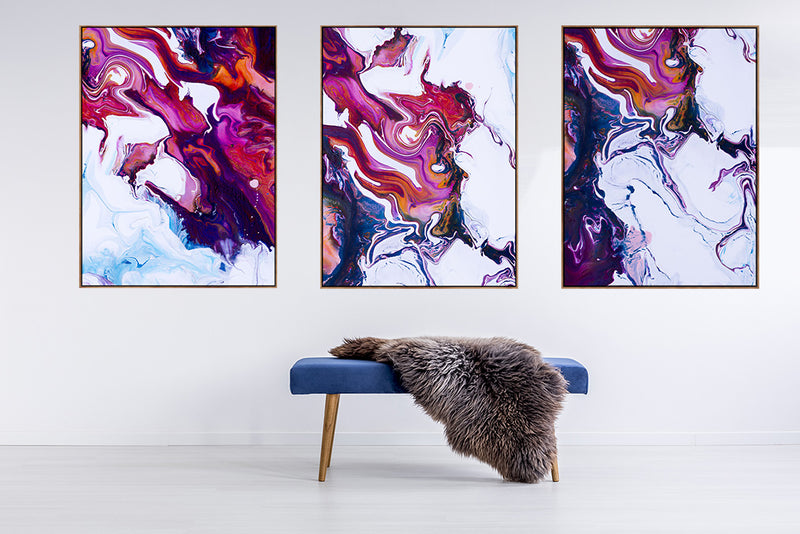 Series Liquify - Pink blue - multiple pieces- large canvas art + floating box shadow frame. - Wall Liberation