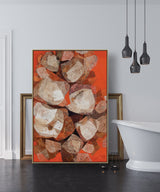 Orange stone | oil painting canvas print | Oversize, large box framed Linen canvas art | #382