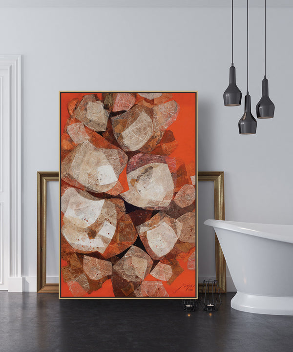 Orange stone | oil painting canvas print | Oversize, large box framed Linen canvas art | #382