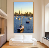 XXLarge floating frame Canvas Print -  80 x 150 cm, 70 x 130 cm- Melbourne city sea view 2 - Wall Liberation